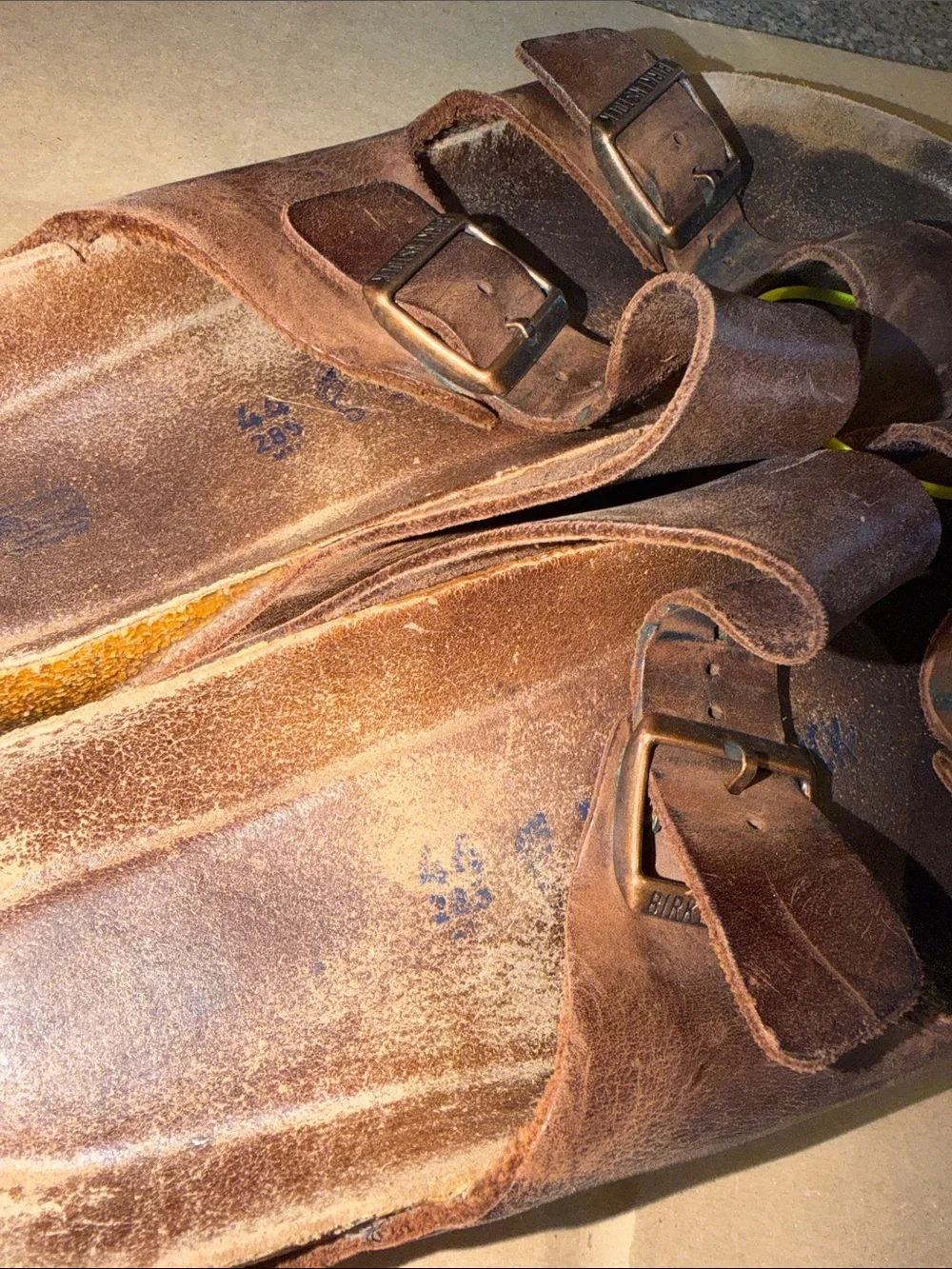 Birkenstock Brown Leather Two-Buckle Slide Sandals